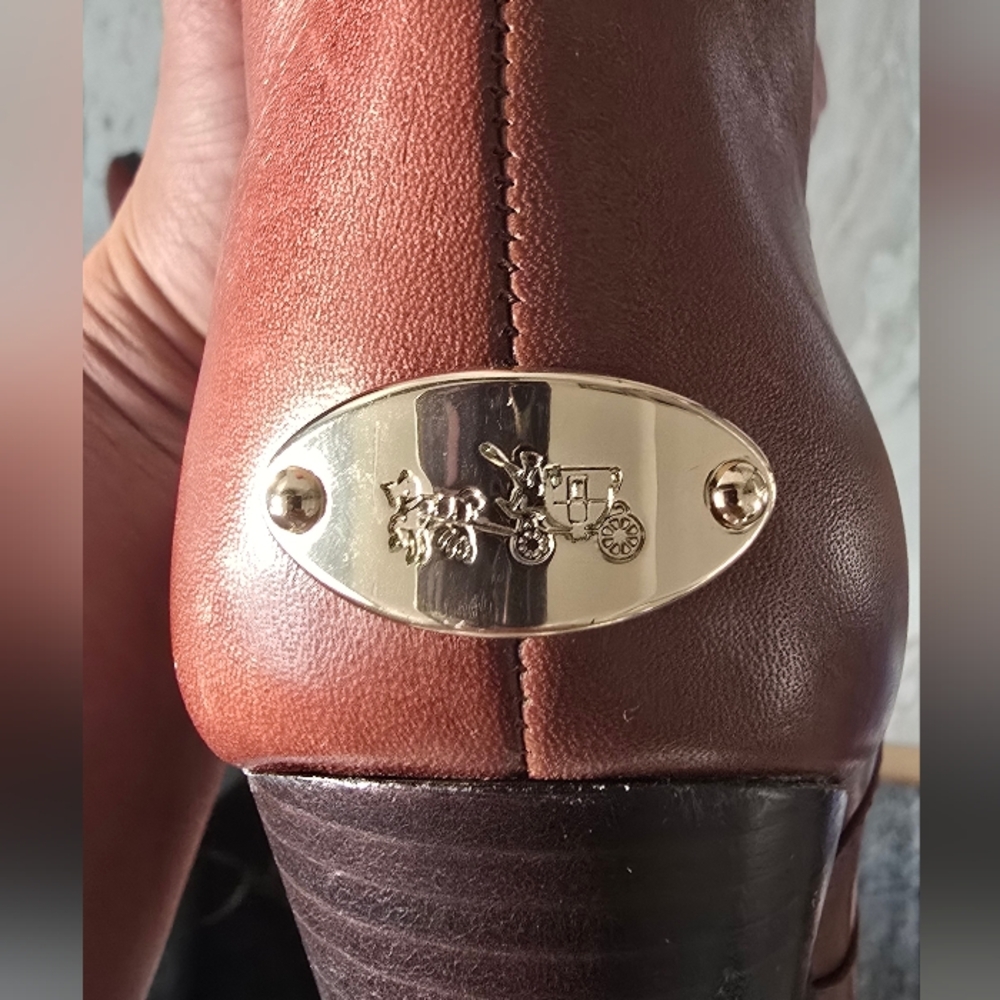 Coach Leather Chestnut Brown Tall Wedge Boots, size 9 US/39.5 EU - Picture 8 of 12